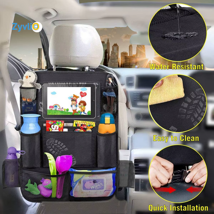 Kids Car Back Seat Organizer – Waterproof Storage Bag with Toy Pockets & Kick-Proof Seat Protector - Zyvlio