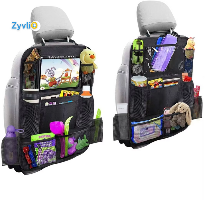 Kids Car Back Seat Organizer – Waterproof Storage Bag with Toy Pockets & Kick-Proof Seat Protector - Zyvlio