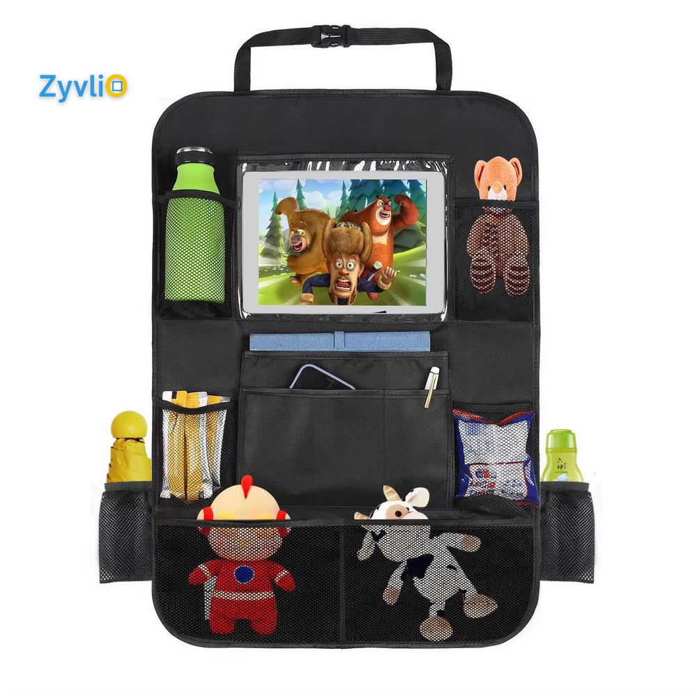 Kids Car Back Seat Organizer – Waterproof Storage Bag with Toy Pockets & Kick-Proof Seat Protector - Zyvlio