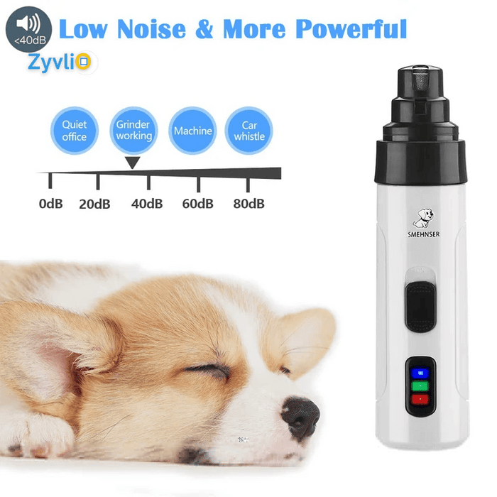 Dog Nail Grinder – LED Light, 3-Speed, Rechargeable Pet Nail Trimmer - Zyvlio